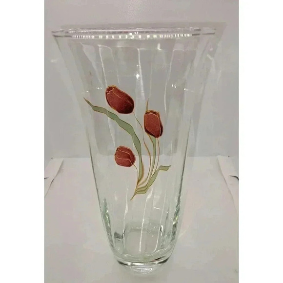 Vintage Floral Swirled Glass Tulip Floral Flower Vase Red Green - Picture 3 of 6